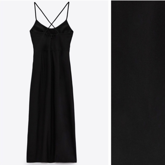 NWT Zara Cross Strap Black Sheath Midi Dress - Picture 4 of 13